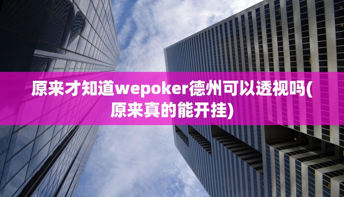 实测辅助新版wepoker透视(原来真的能开挂)